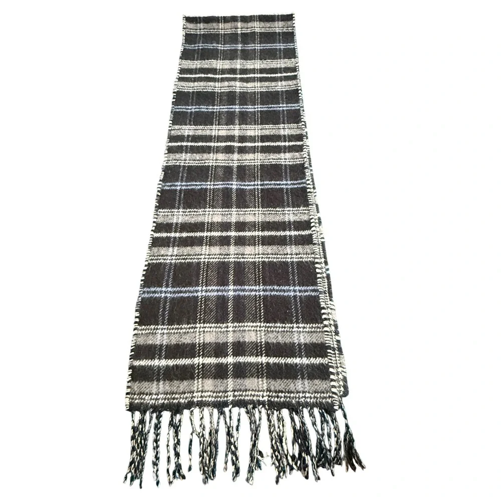 Black Gray Plaid Super‎ Soft Fringe Scarf 64x10